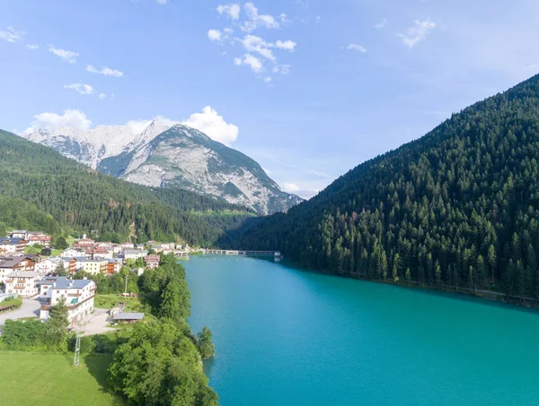 Aerial view of Auronzo Lake, Italian Dolomites — Stock Photo, Image
