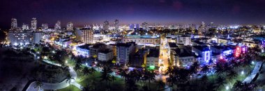 Miami Beach Ocean Drive, aerial panoramic night view clipart