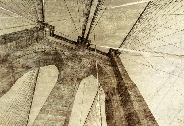 在纽约市的布鲁克林大桥的旧照片 — 图库照片