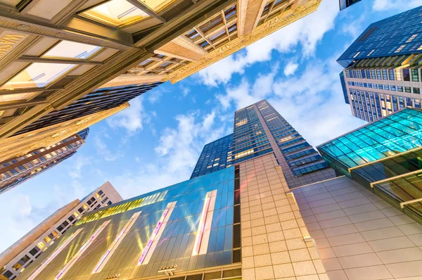 Boston buildings from street level at dusk — Stock Photo, Image