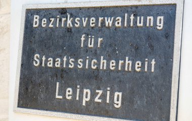 Leipzig, Almanya - 18 Temmuz 2016: Giriş tabelaya Stasi Mus