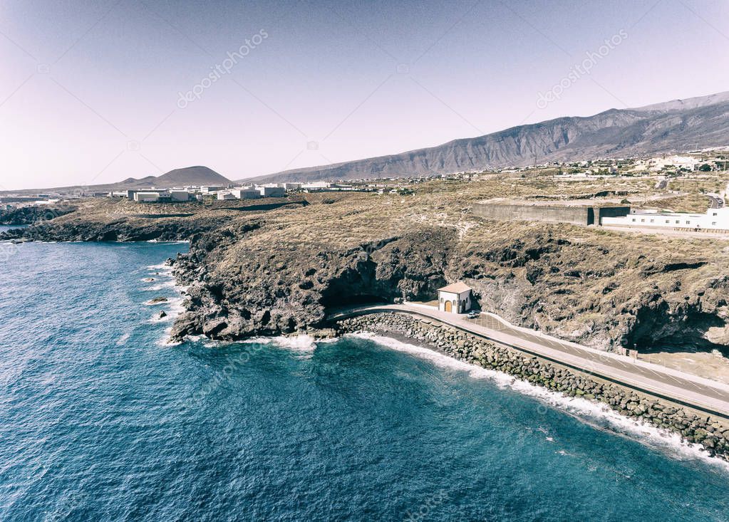 Coastal aerial view of Bajamar Pools in Tenerife, Spain