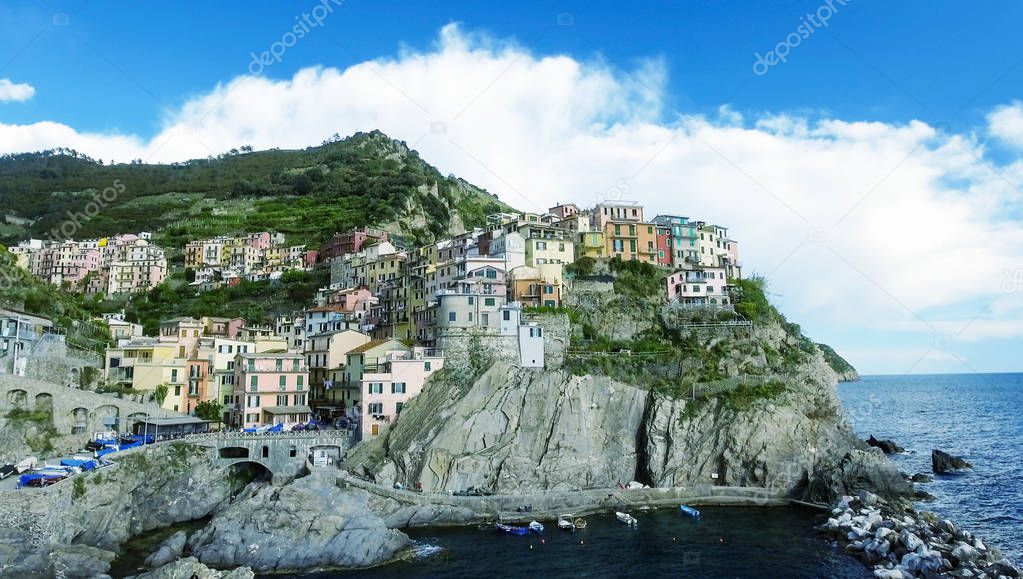 Manarola skyline from the air, Five Lands. Cinqueterre