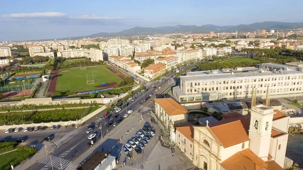 Leghorn binalarının havadan görünüşü - Toskana, İtalya — Stok fotoğraf