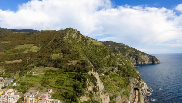 Cinque Terre Overhead uitzicht, Italië - vijf landen uit de hemel, Lig — Stockfoto