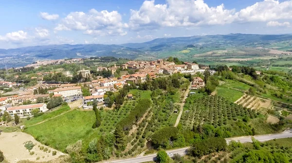 Aerial overhead view of Guardistallo, small medieval town of Tus