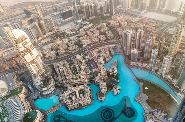 Downtown Dubai vista aerea al tramonto, Emirati Arabi Uniti — Foto Stock