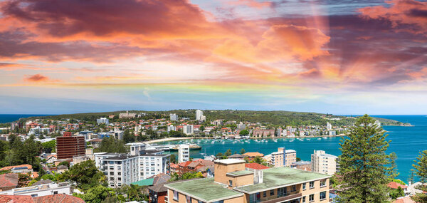 Sunset over Manly coastline, Sydney