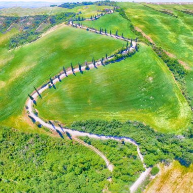 Hava panoramik Tuscany dolambaçlı yol, İtalya