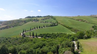Toskana Hills, İtalya bahar güzel havadan görünümü