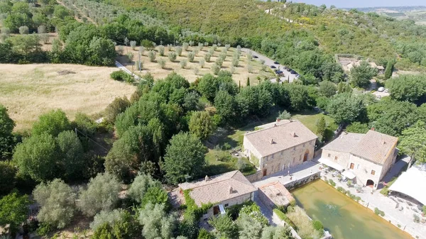 Incredibile vista aerea di Bagno Vignoni, Toscana - Italia — Foto Stock