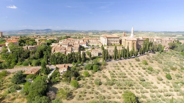 Bela vista aérea de Pienza, pequena cidade medieval da Toscana — Fotografia de Stock