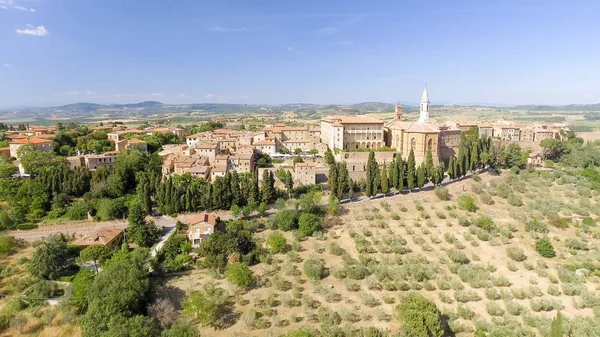 Bela vista aérea de Pienza, pequena cidade medieval da Toscana — Fotografia de Stock