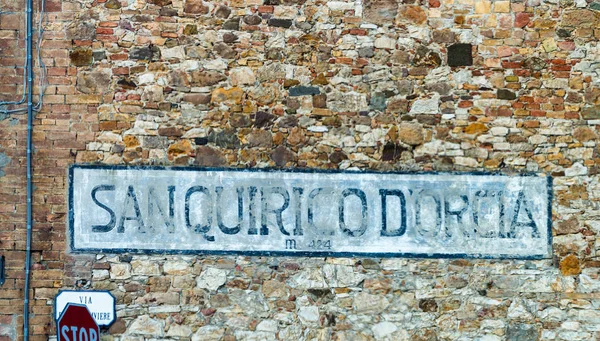 San Quirico D 'Orcia sinal de entrada, Toscana — Fotografia de Stock