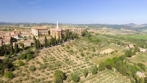 Bela vista aérea de Pienza, pequena cidade medieval da Toscana — Fotografia de Stock