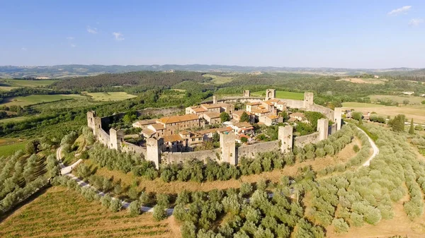 Vista aérea de Beautiul de Monteriggioni, cidade medieval da Toscana em — Fotografia de Stock