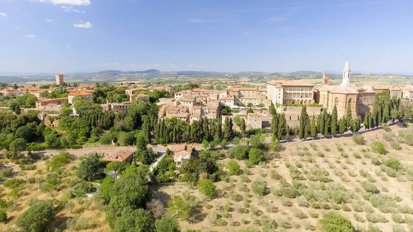 Bela vista aérea de Pienza, pequena cidade medieval da Toscana — Fotografia de Stock