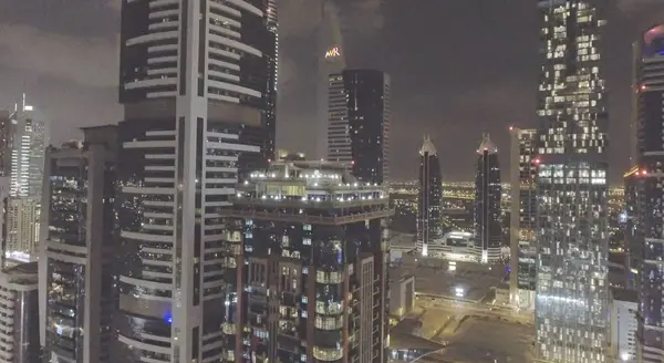 Dubaj, Spojené arabské emiráty - prosinec 2016: Downtown letecký pohled v noci. Dubaj — Stock fotografie