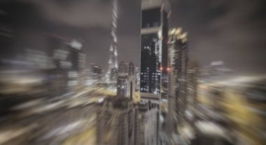 Downtown Dubai muhteşem panoramik gece havadan görünümü