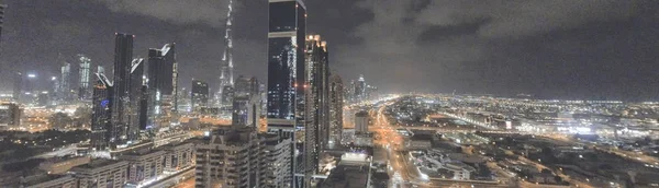 Downtown Dubai spectacular panoramic night aerial view — Stock Photo, Image