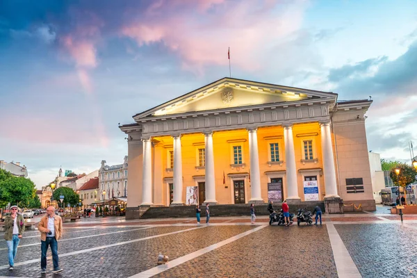 VILNIUS, LITUANIA - 9 de julio de 2017: Los turistas visitan las calles de la ciudad a — Foto de Stock