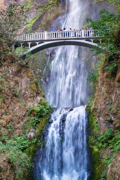 Portland, vagy - 2017. augusztus 19.: A turisták élvezhetik Multnomah Falls — Stock Fotó