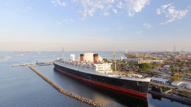 Rms Queen Mary okyanus gemisi, Long Beach, Ca, havadan görünümü