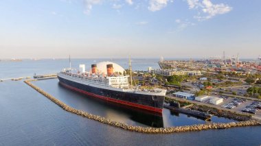 Rms Queen Mary okyanus gemisi, Long Beach, Ca, havadan görünümü