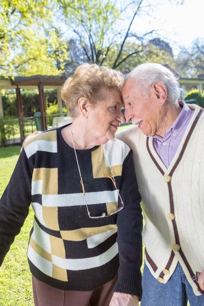 Ενεργό ηλικιωμένοι άνθρωποι που απολαμβάνουν τη ζωή στον κήπο — Φωτογραφία Αρχείου