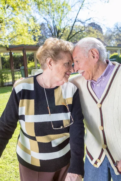 Active elderly people enjoying life in the garden