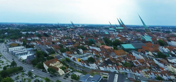 Vista aérea de Lubeck al atardecer, Alemania —  Fotos de Stock