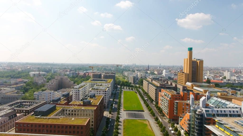 Aerial view of Berlin skyline from Potsdamer Platz, Germany