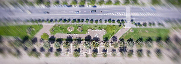 Aerial view of beautiful city promenade.