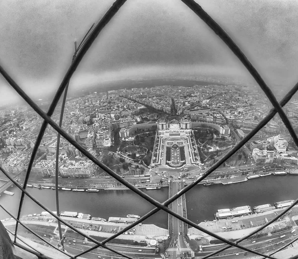 Wide angle view of Paris skyline and Seine river from Eiffel Tow