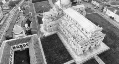 Kare evleri çevreleyen ile mucizeler Pisa. Havadan görünümü o