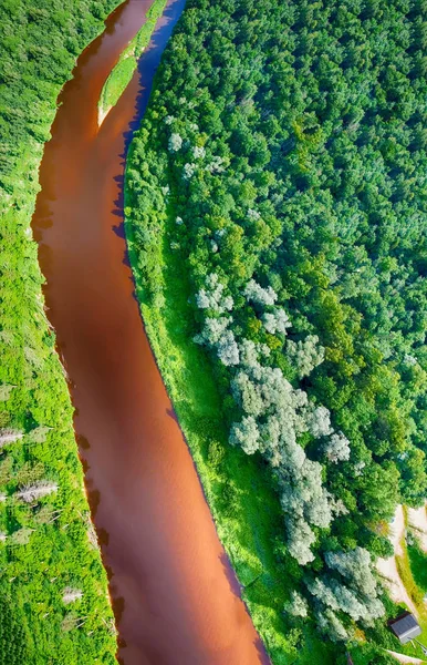 Vista aérea do rio atravessando bela floresta — Fotografia de Stock