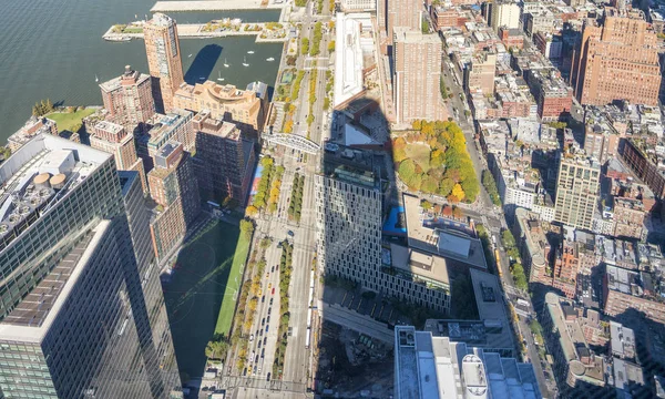 Nedåt Flygfoto över Downtown Manhattan i New York City — Stockfoto