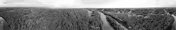 Vue aérienne panoramique de la forêt et de la rivière au crépuscule — Photo