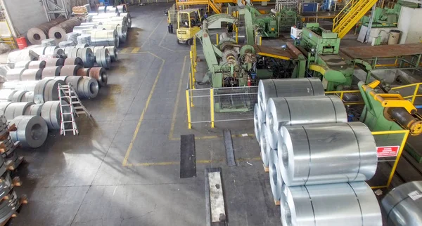 Packed rolls of steel sheet, Cold rolled steel coils, aerial vie