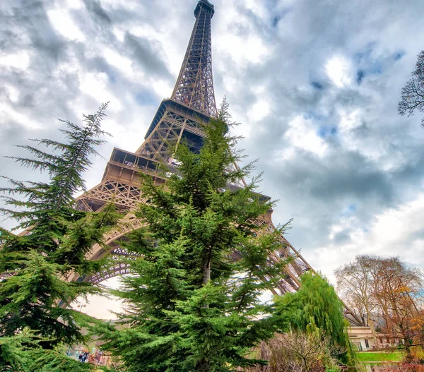 Vista panorámica de la Torre Eiffel en un día nublado de invierno - Francia — Foto de Stock