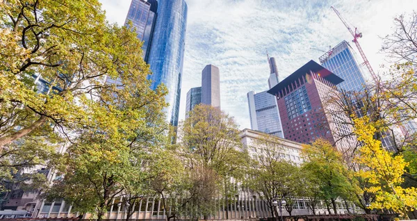 Skyline metropoli dal parco cittadino in autunno — Foto Stock