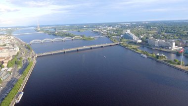 Gün batımında, Letonya Riga Skyline havadan görünümü