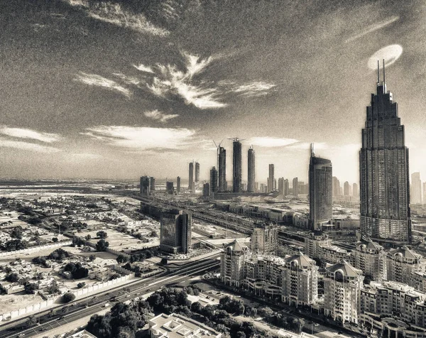 Modern városkép, Downtown Dubai egy napsütéses napon, Egyesült Arab Emírségek — Stock Fotó