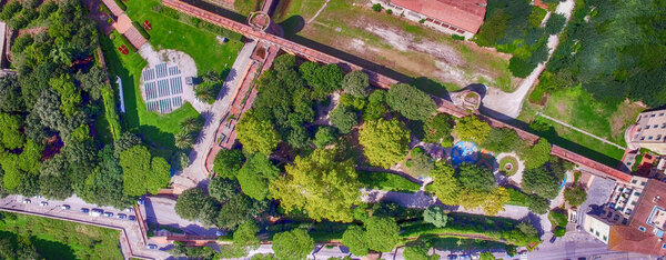Beautiful park along the river, aerial view.