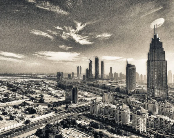 Horizonte moderno do centro de Dubai em um dia ensolarado, Emirados Árabes Unidos — Fotografia de Stock