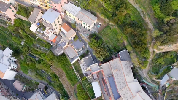 Vista aérea aérea de las casas de Cinco Tierras, Italia —  Fotos de Stock