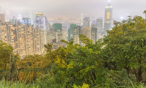 Hong Kong - 12. května 2014: Panorama města z Victoria Peak na negativní přírůstek rozsahu — Stock fotografie