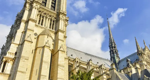 Gevel van de kathedraal van de Notre Dame in de herfst seizoen, Parijs - Frankrijk — Stockfoto