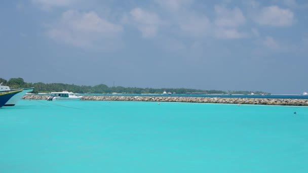 Καταπληκτική Πανοραμική Θέα Της Αρσενικό Λιμάνι Και Τον Ωκεανό Μαλδίβες — Αρχείο Βίντεο