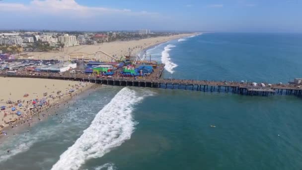 Aerial View Santa Monica Pier Large Double Jointed Pier Santa — Stock Video
